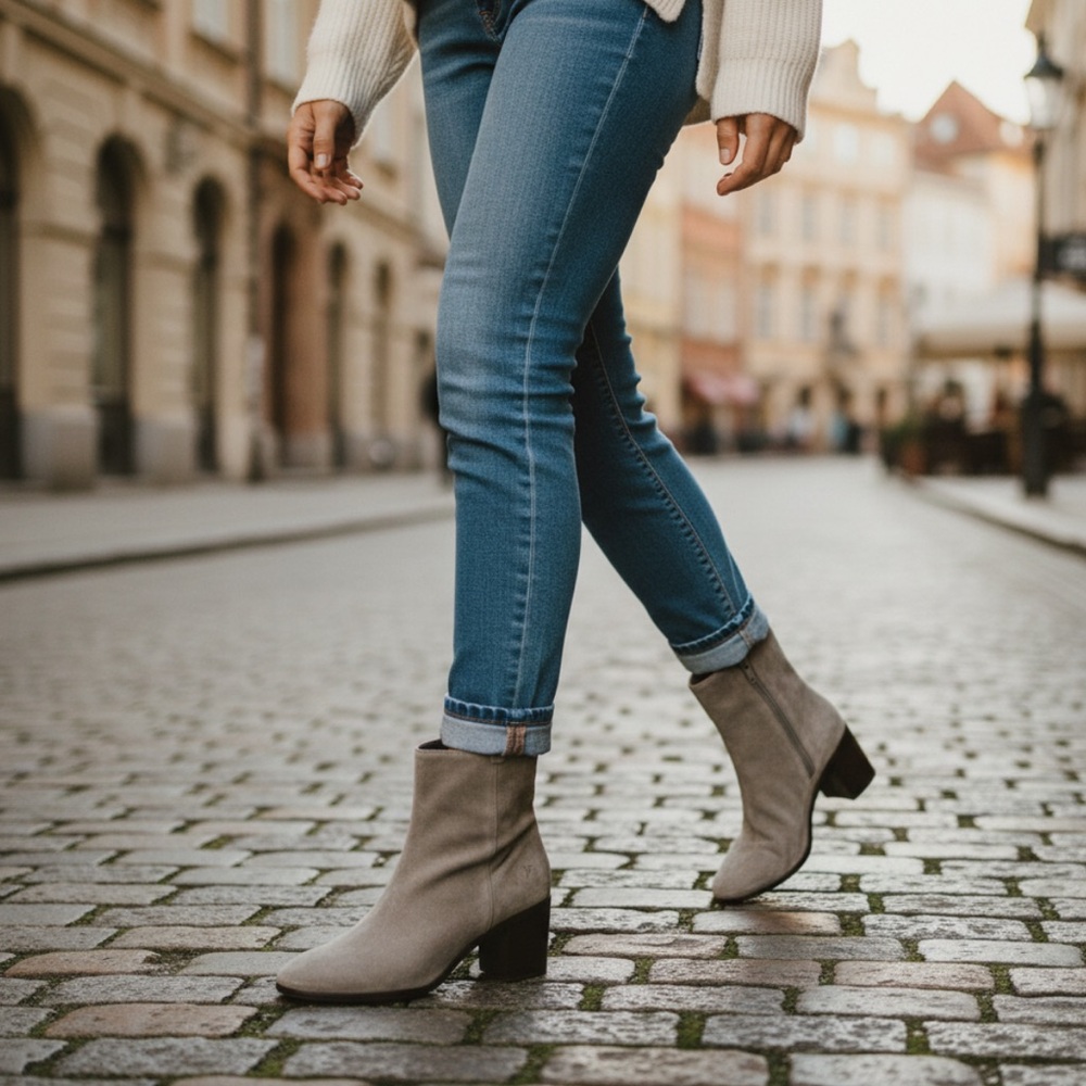 Frye Julia Taupe/Beige Genuine Suede Leather Block Chunky Heel Ankle Booties